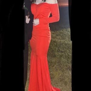 Floor length read dress stretch material